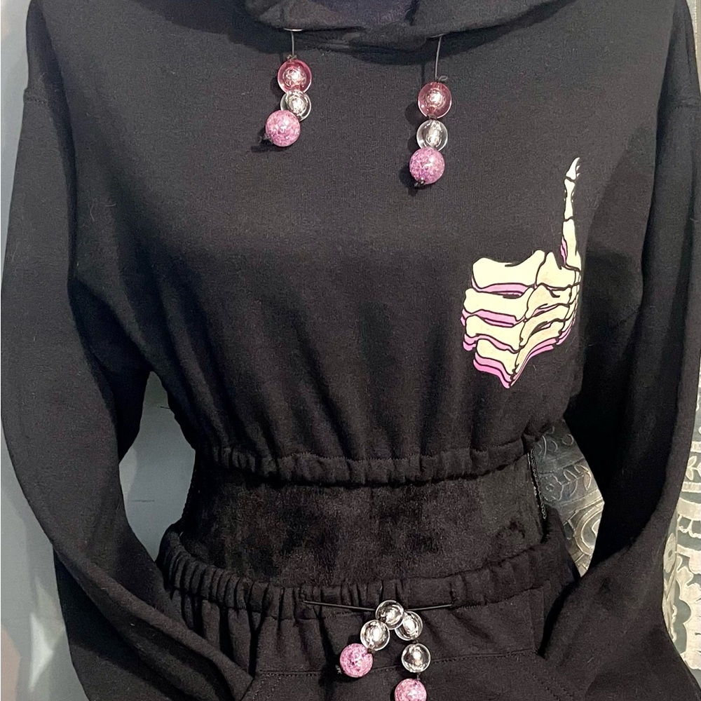 Black cropped hoodie and matching sweatshirt skirt size S/M - Picture 3 of 10